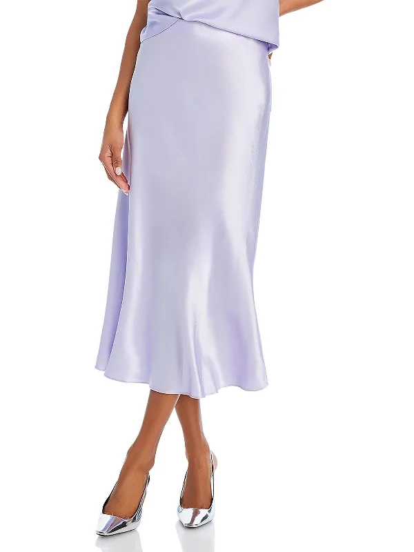 Anya Womens Satin A-Line Midi Skirt Vacation