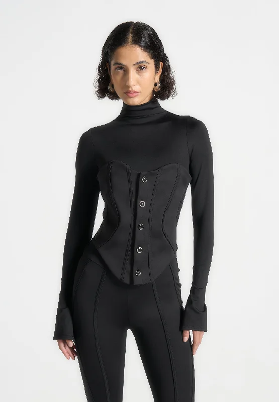 Contour Jumpsuit with Buttoned Corset - Black