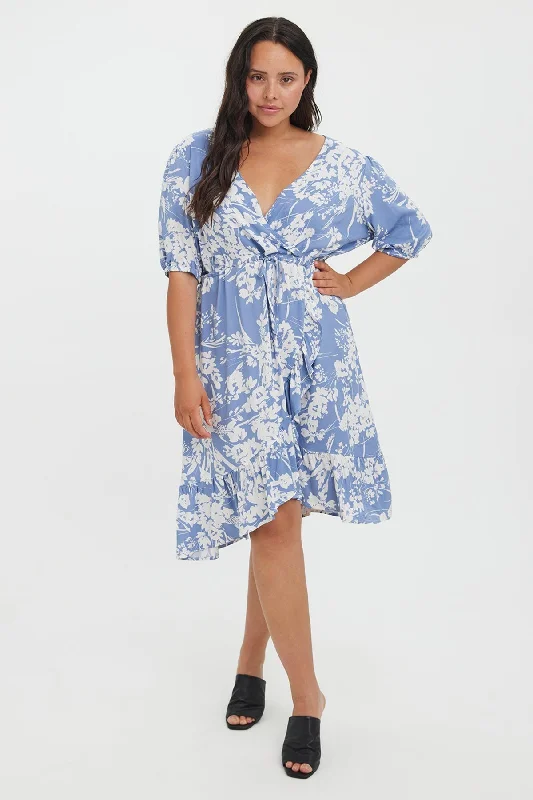 Curve - Lexie Dress in Blue Print