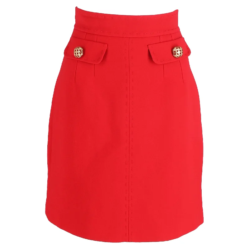 Dolce & Gabbana Button Detail Skirt in Red Wool