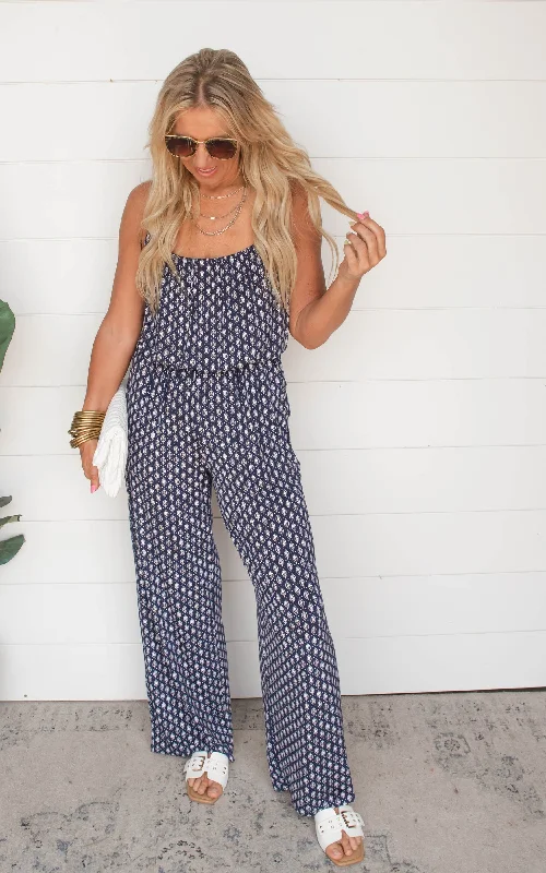 Geometric Jumpsuit - Navy - Final Sale