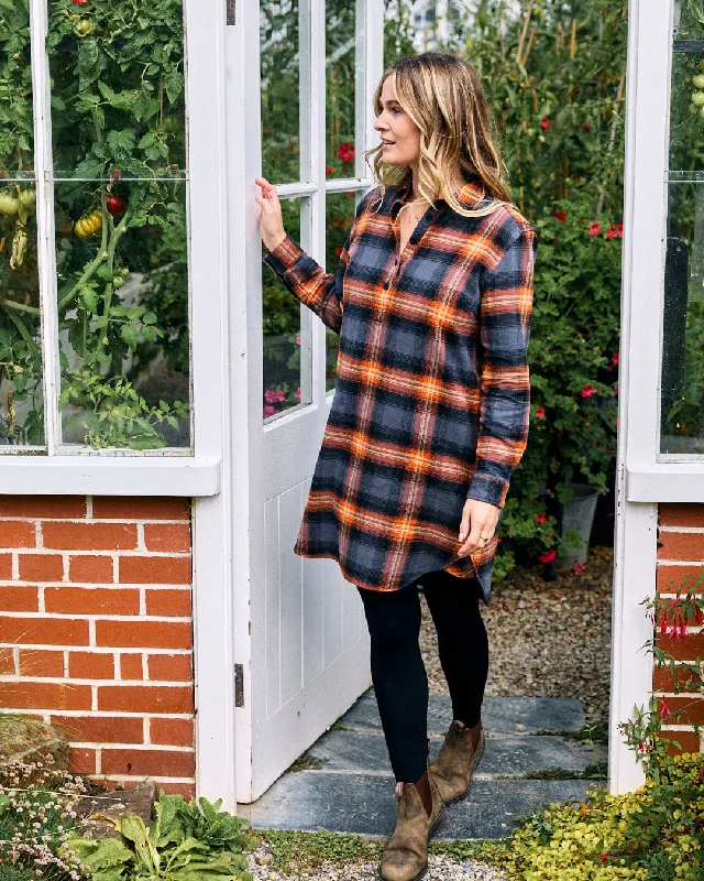 Imogen - Womens Flannel Shirt Dress - Orange Streetwear Style for 