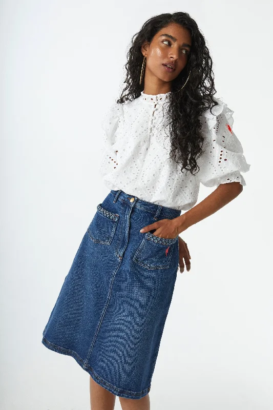Indigo Plait Detail A-Line Denim Skirt Refined Women's Velvet
