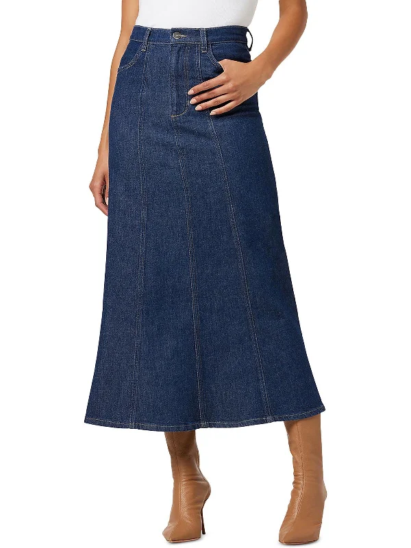 Melanie Womens Denim A-line Maxi Skirt Street