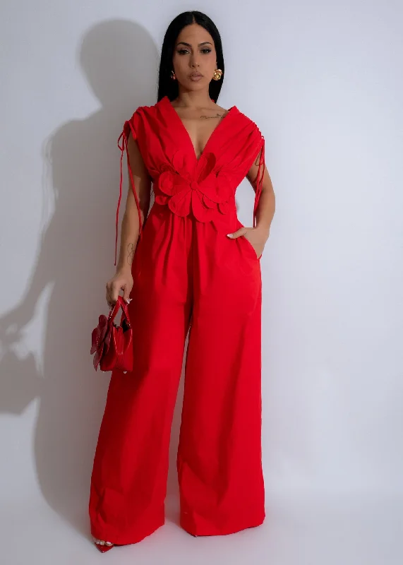 Petal Whisper Floral Jumpsuit Red