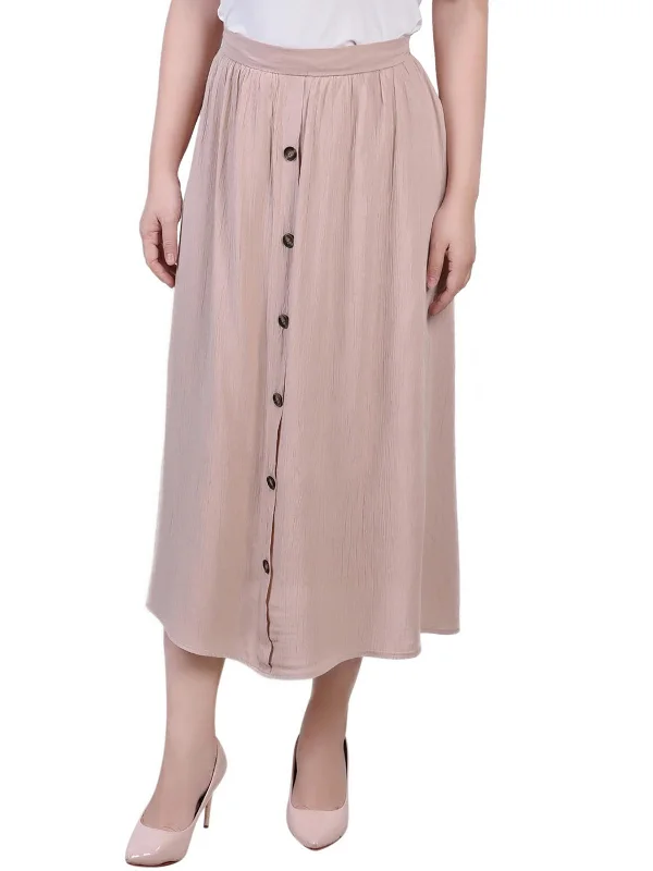 Petites Womens Button Polyester Midi Skirt Refined Women's Classic 