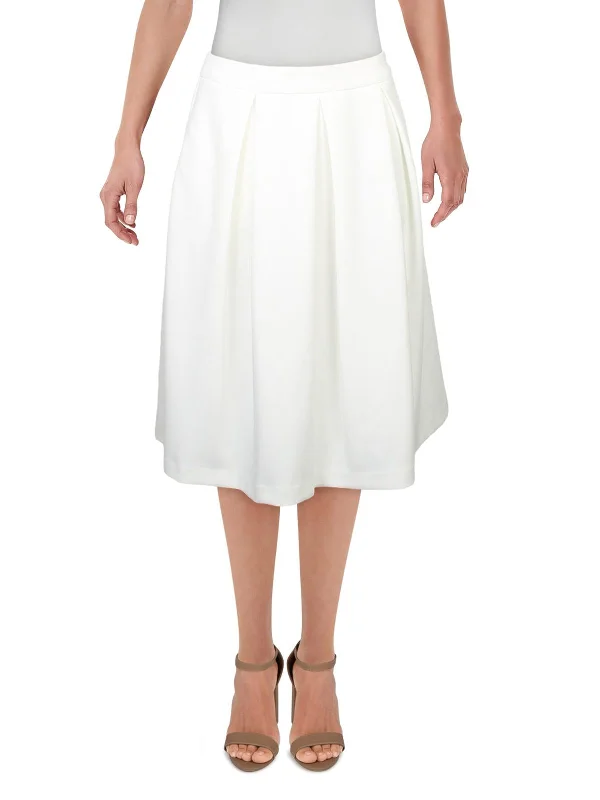 Petites Womens Pleated Below Knee Midi Skirt Geometric