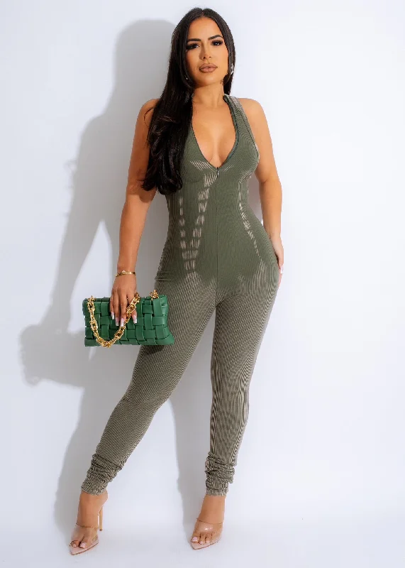 Stronger Ribbed Tie Dye Jumpsuit Green