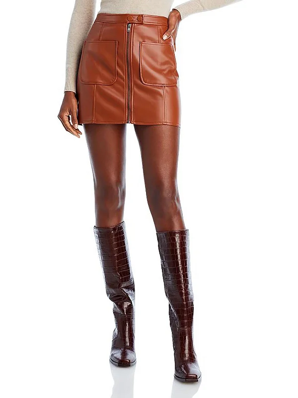 Womens Faux Leather Solid Mini Skirt Cool Women's Skate