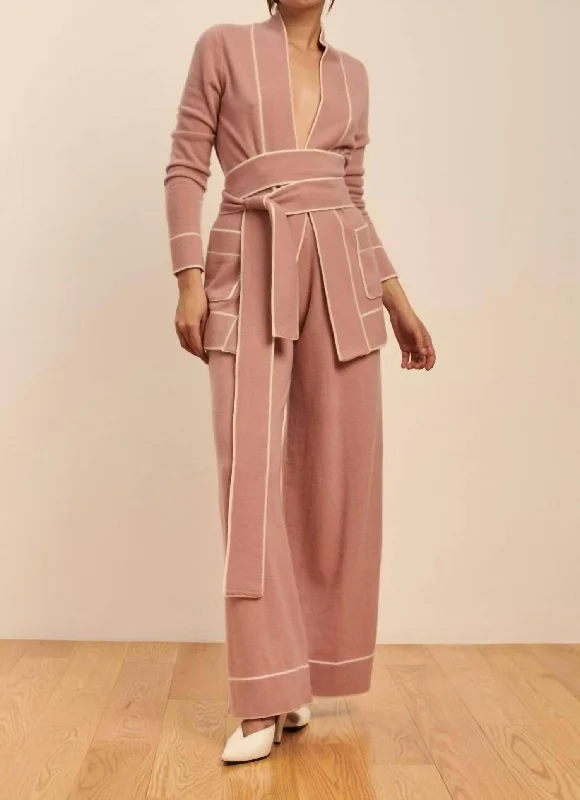 Diableret Belted Cashmere Cardigan In Dusty Pink/cream Contemporary 