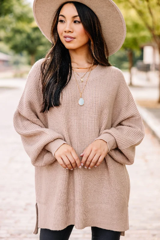 Go On Your Way Taupe Brown Way Sweater Tunic Relaxed Women's Beachy