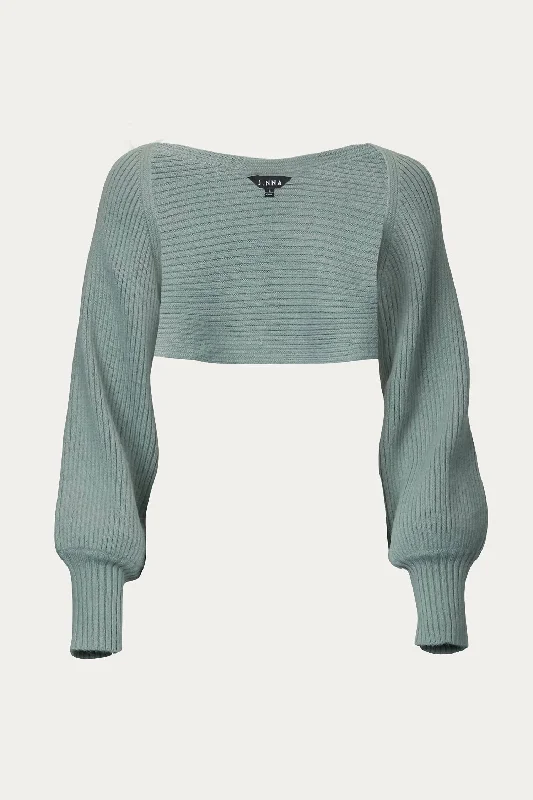 Ribbed-Knit Bolero In Light Olive Youthful Women's Pop