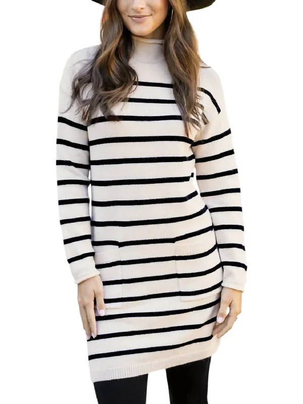 Striped Sweater Dress In Ivory