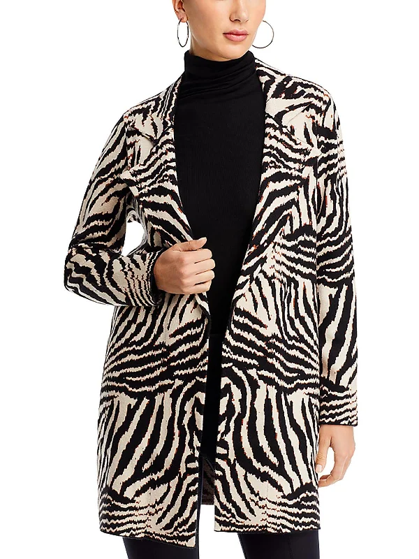 Womens Open Front Animal Print Cardigan Sweater